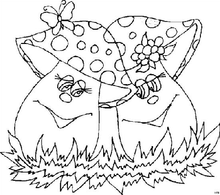 Kolorowanka dwa uśmiechnięte grzyby